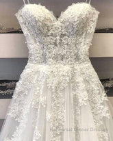 Princess Sweetheart Neck White Lace Semi Formal Prom Dresses Wedding Dresses, Ivory Lace Formal Dresses, White Evening Dresses